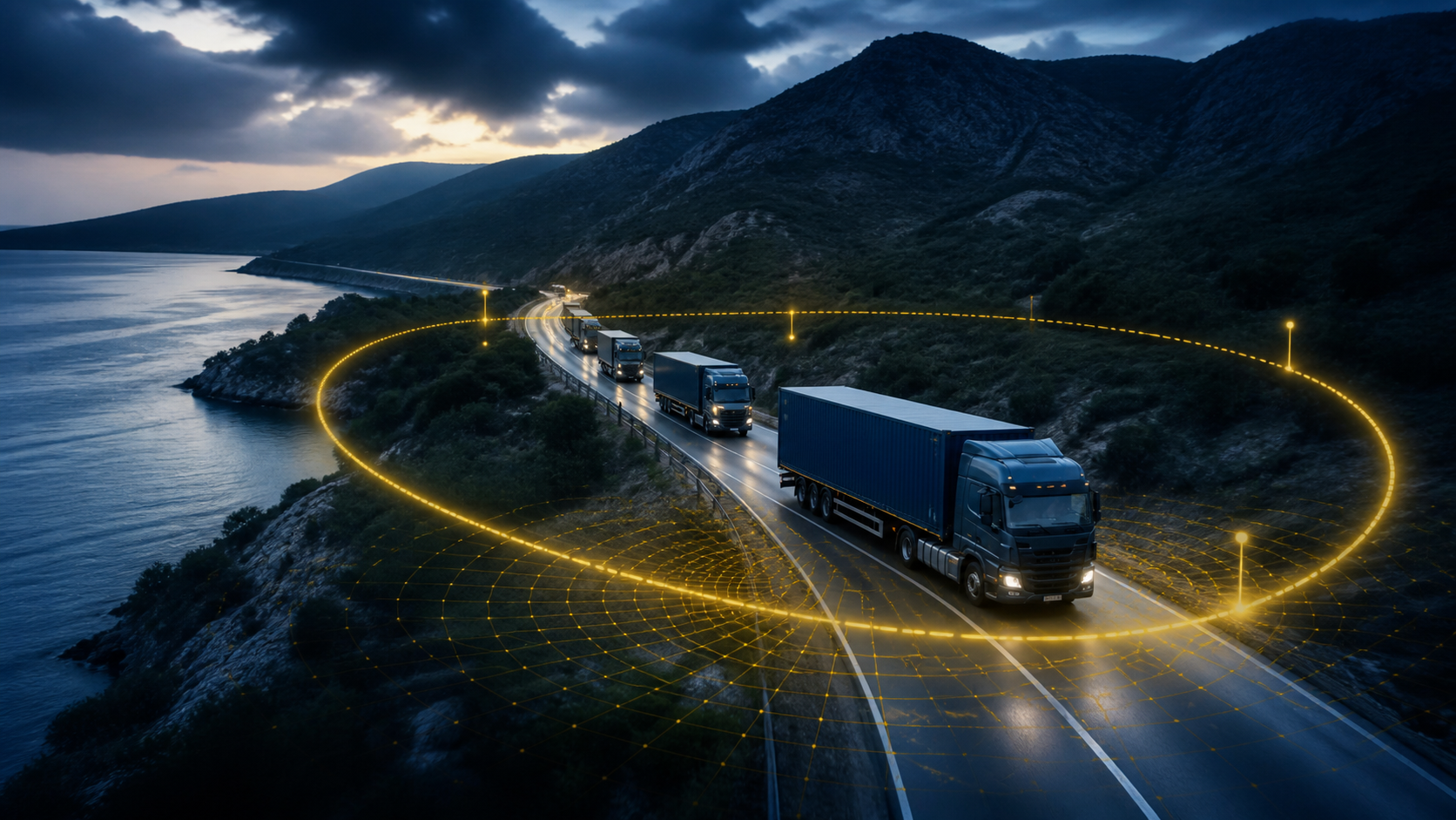 localizador de carga para transporte: remolque de carga protegido con localizador discreto y ruta iluminada