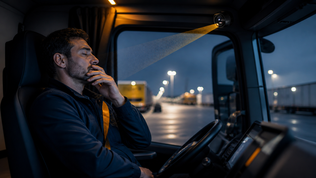 rastreo de mercancía: remolque de carga protegido con localizador discreto y ruta iluminada